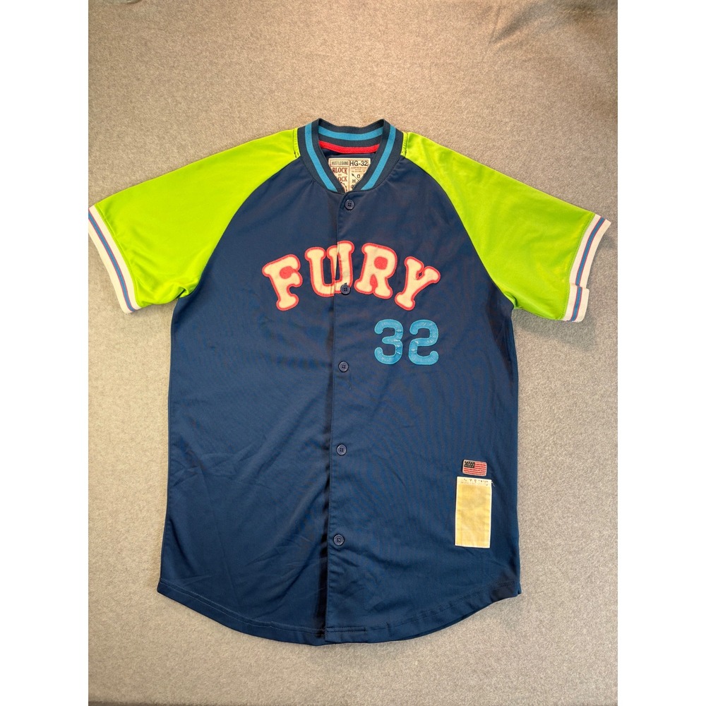 Hustle Gang HG-32 Fury 32 Baseball Jersey Mens Large Navy Blue Green Streetwear